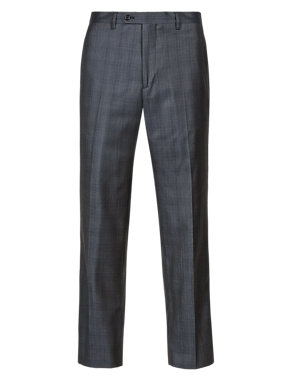 Pure Wool Tailored Fit Flat Front Checked Trousers Image 2 of 3