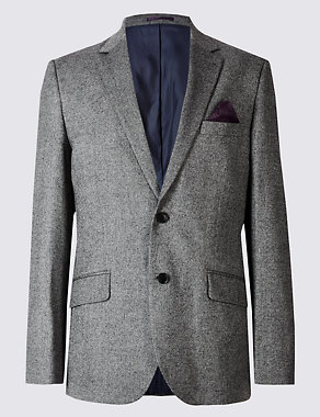 Pure Wool Tailored Fit Herringbone Jacket Image 2 of 8