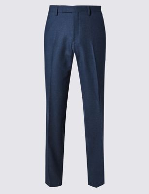 Pure Wool Tailored Fit Melange Flat Front Trousers Image 2 of 3