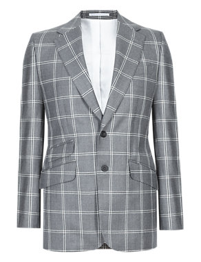 Pure Wool Tailored Fit Windowpane Check Jacket Image 2 of 8