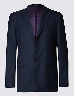Pure Wool Textured 2 Button Pinstriped Jacket Image 2 of 7
