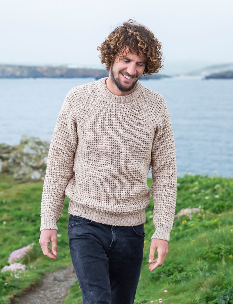 Pure Wool Textured Crew Neck Jumper 3 of 4