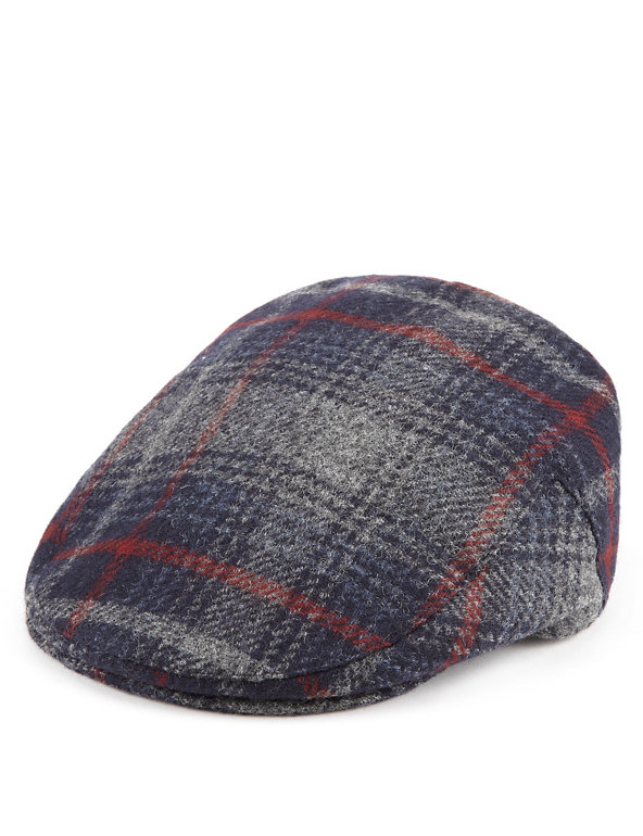 Pure Wool Thinsulate™ Large Checked Flat Cap with Stormwear™ Image 1 of 1