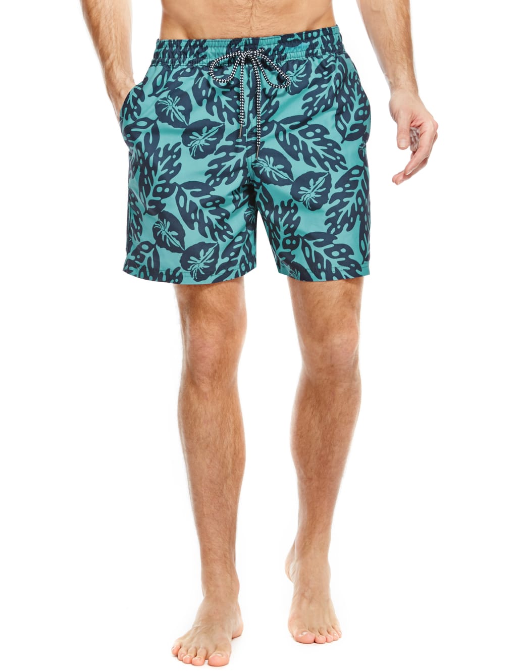 Quick Dry Leaf Print Swim Shorts Blue Harbour M&S