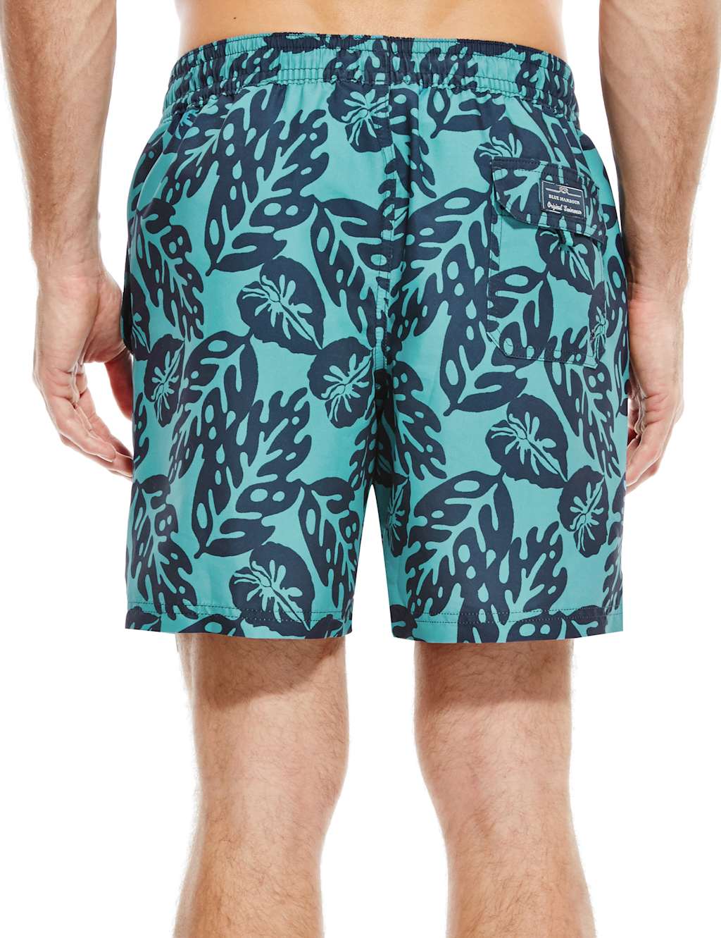 Quick Dry Leaf Print Swim Shorts Blue Harbour M&S