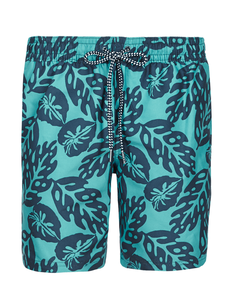 Quick Dry Leaf Print Swim Shorts Blue Harbour M&S