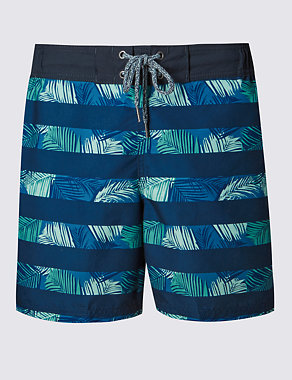 Quick Dry Palm Print & Striped Swim Shorts Image 2 of 3