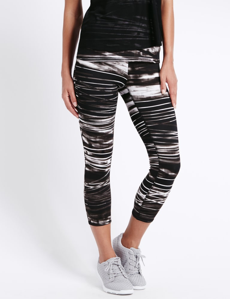 Quick Dry Water Striped Cropped Leggings with Cool Comfort