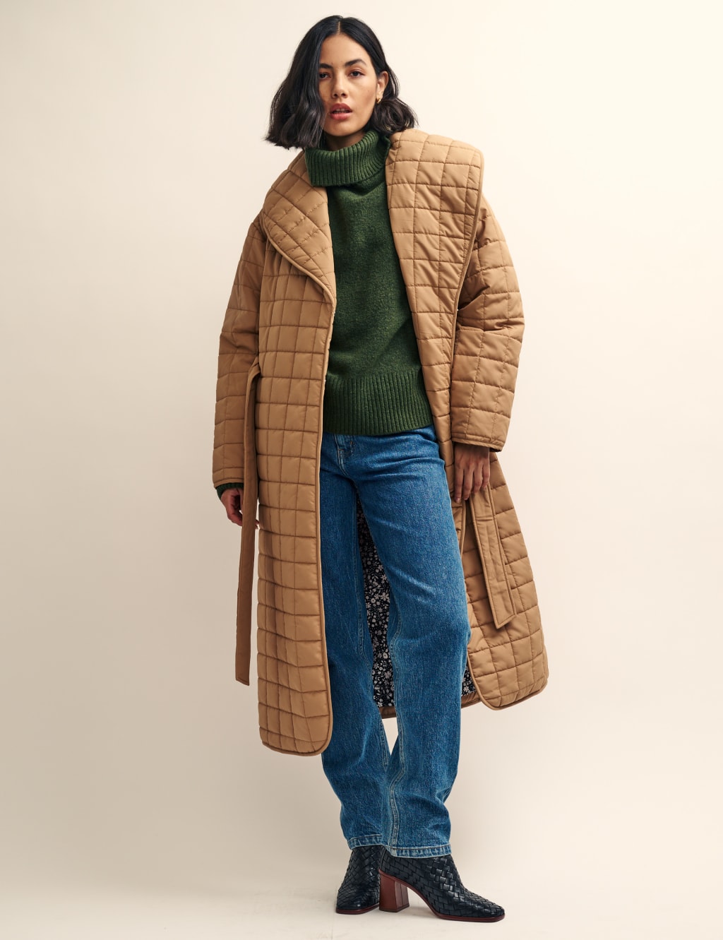 Quilted Belted Shawl Collar Wrap Coat Nobody s Child M S