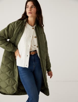 quilted collarless coat