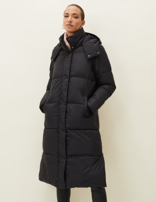 m&s long black puffer coat