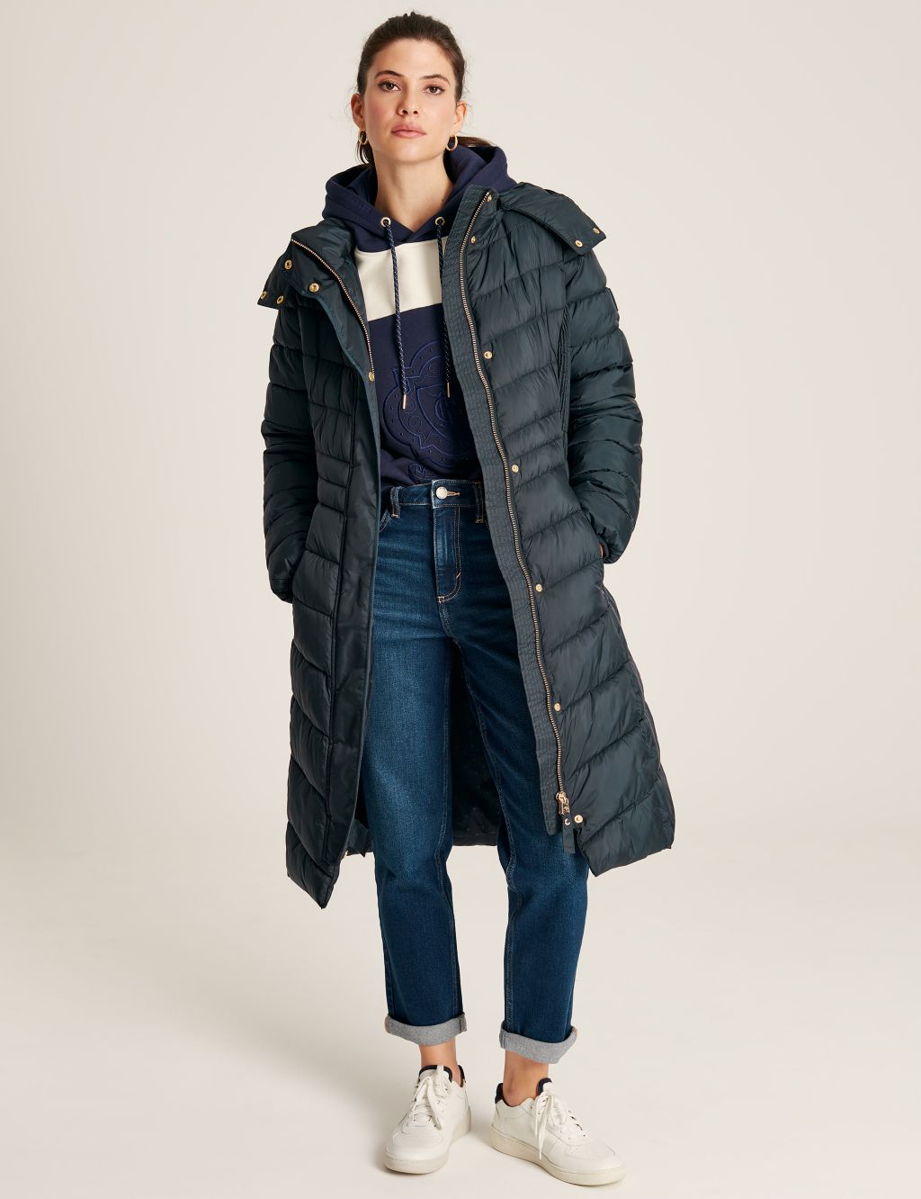 Quilted Padded Hooded Longline Puffer Coat | Joules | M&S