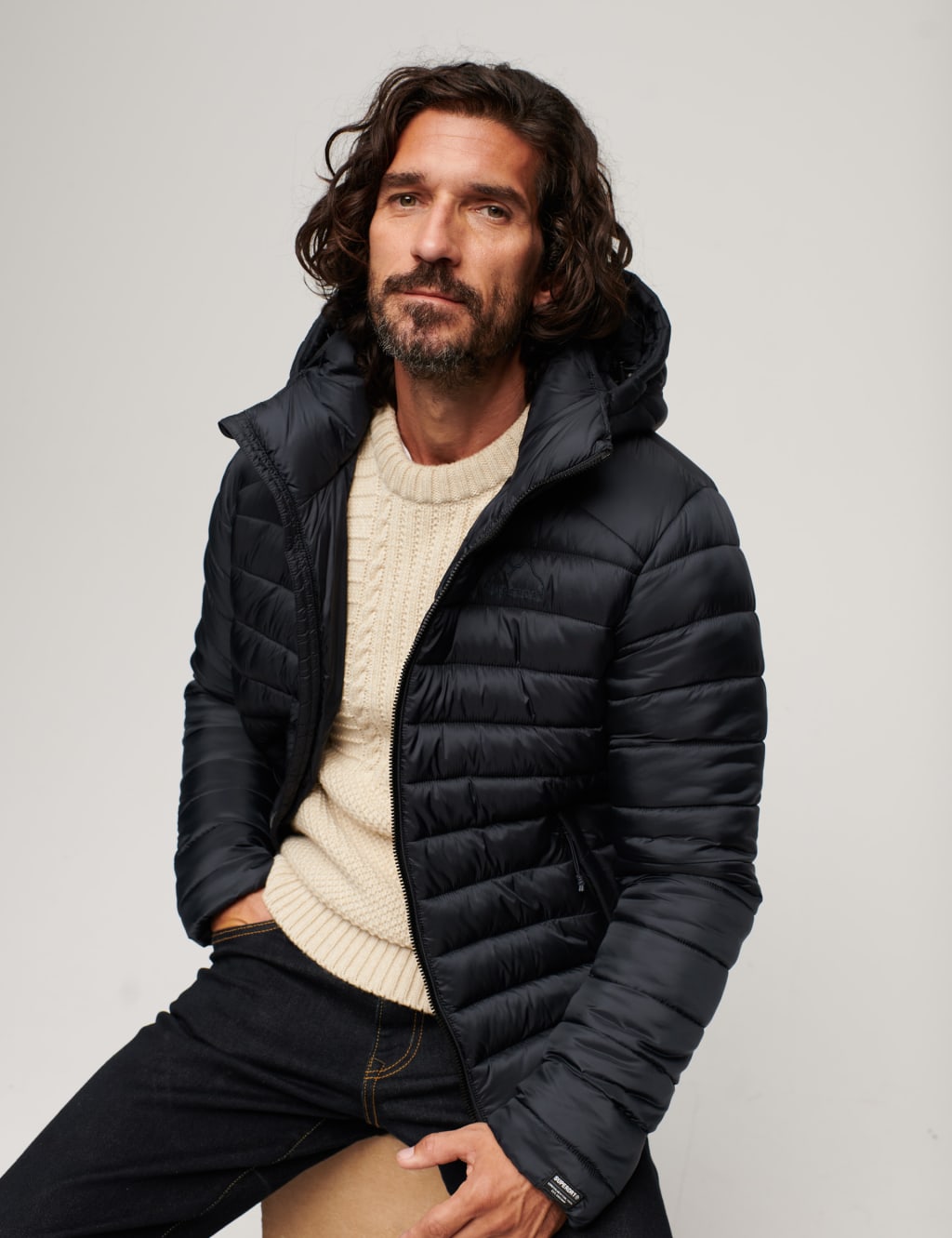 Mens padded jacket with hood top