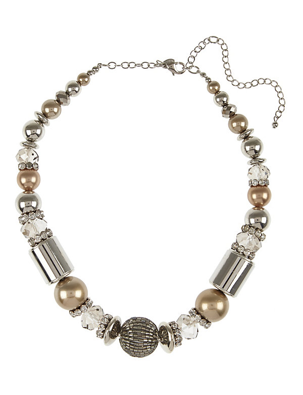 Diamanté & Assorted Bead Stack Foil Necklace - QA