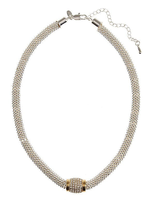 Silver Plated Pave Bobble Bead Necklace - HK