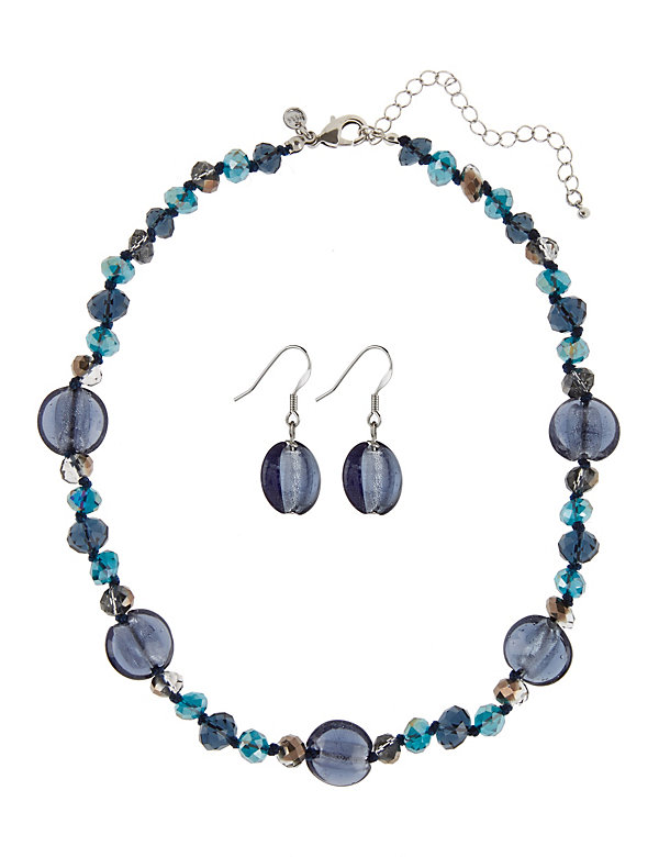 Multi-Faceted Bead Necklace & Earrings Set - QA