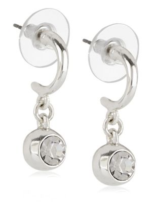 Silver Plated Hoop Crystal Drop Earrings - US