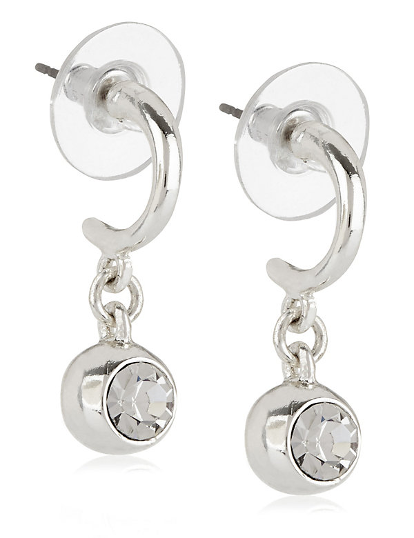 Silver Plated Hoop Crystal Drop Earrings - FR