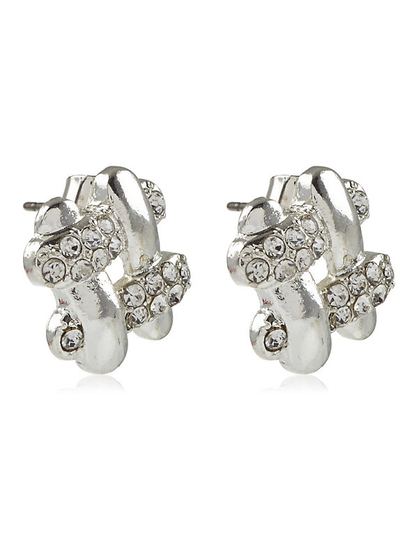 Silver Plated Pavé Knot Diamanté Stud Earrings - FR