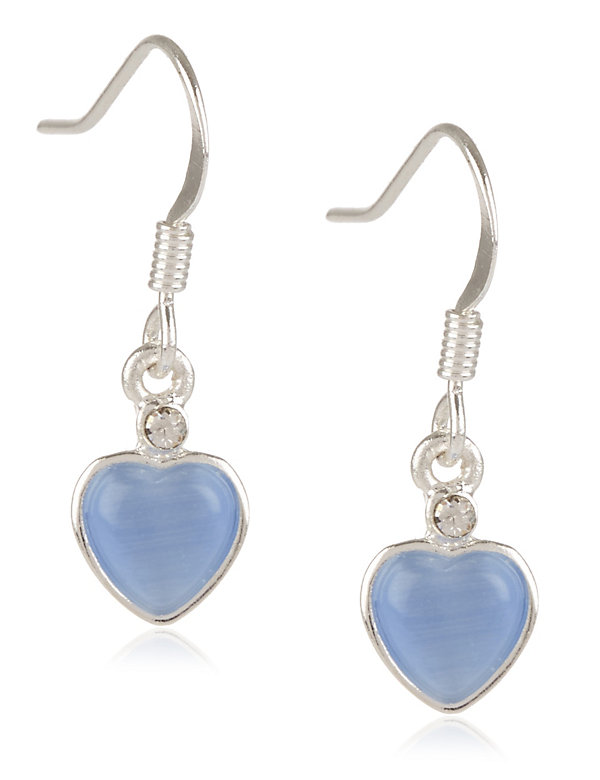 Silver Plated Heart Drop Earrings - HK