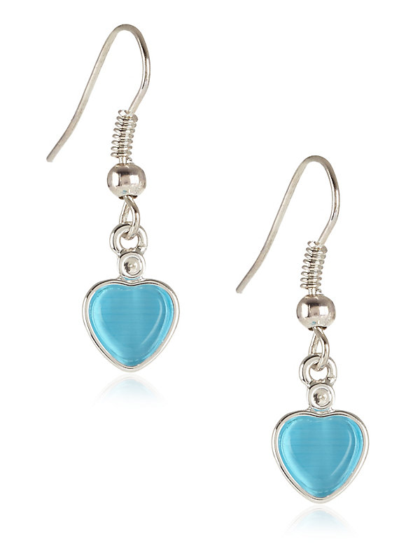 Silver Plated Heart Drop Earrings - AT