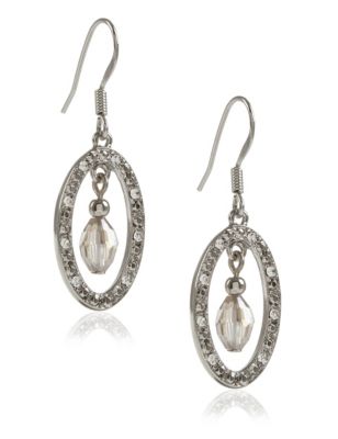 Oval Sparkle Diamanté Drop Earrings - AT