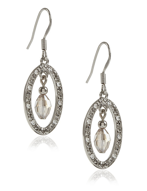 Oval Sparkle Diamanté Drop Earrings - CZ