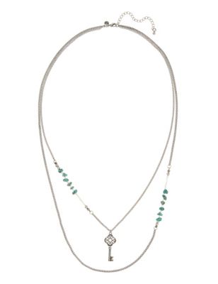 Diamanté & Stone Layered Key Necklace | Indigo Collection | M&S