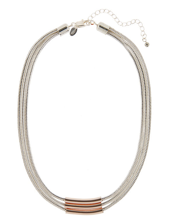 Silver Plated Tube Row Necklace - DK