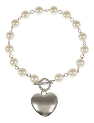 Pearl Effect Heart Pendant Necklace - QA