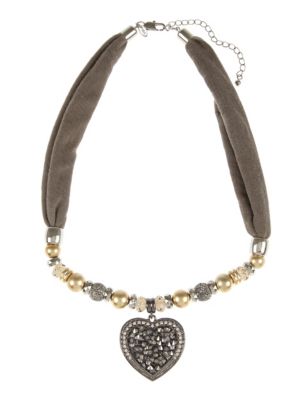 Diamanté Heart Pendant Scarf Necklace - HK