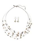 Assorted Bead Multi-Row Necklace & Earrings Set