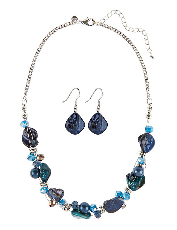 Stone Shell Twist Necklace & Earrings Set - HK