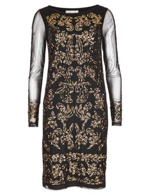 Sequin Embellished Mesh Shift Dress | Per Una | M&S
