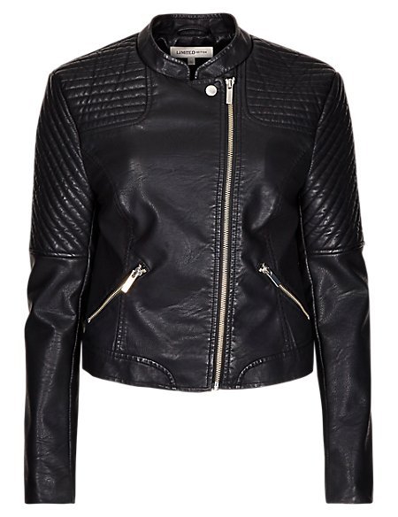 Faux Leather Ribbed Biker Jacket | Limited Edition | M&S