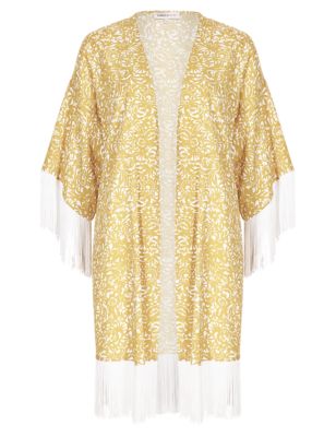 Fringe Trim Floral Kimono Jacket | Limited Edition | M&S