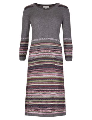 Fair Isle 3/4 Sleeve Knitted Tunic Dress with Wool | Per Una | M&S