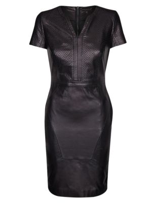 Speziale Leather Perforated Panelled Shift Dress | Per Una | M&S