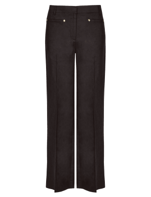 black linen wide leg trousers