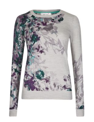 Shadow Floral Placement Print Knitted Top | Per Una | M&S