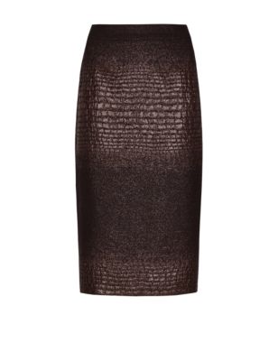 Speziale Jacquard Knee Length Skirt with Wool | Per Una | M&S
