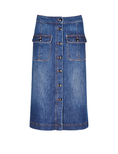 Button Front Denim A-Line Skirt | Limited Edition | M&S
