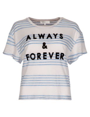 Linen Rich 'Always & Forever' Slogan Striped T-Shirt | Limited Edition ...