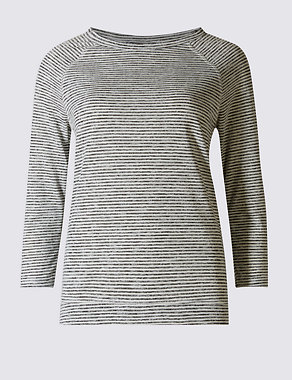 Raglan Striped 3/4 Sleeve T-Shirt Image 2 of 4