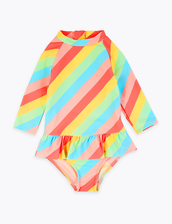Rainbow Frill Long Sleeve Swimsuit (2-7 Yrs) Image 1 of 2