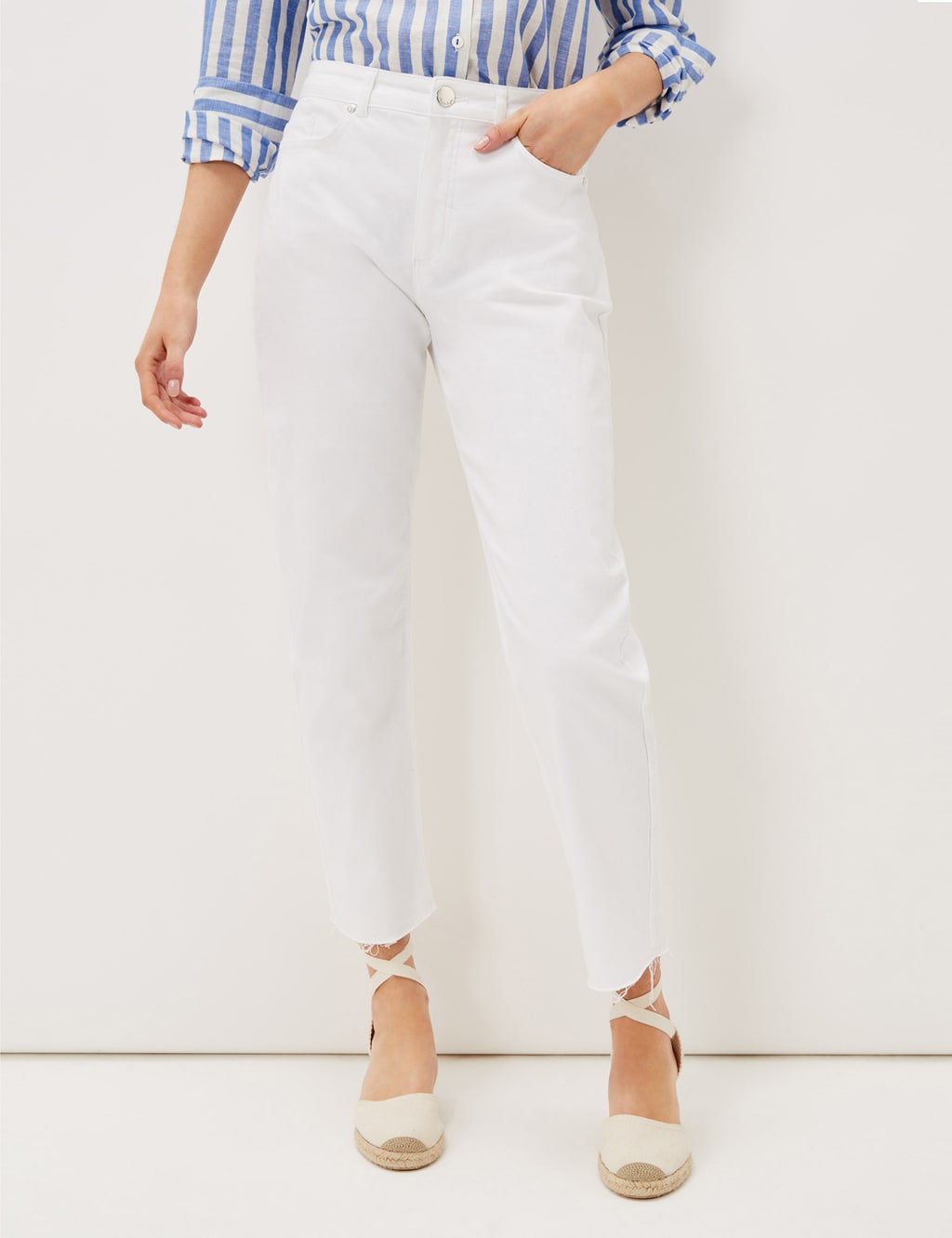 Raw hem white jeans clearance