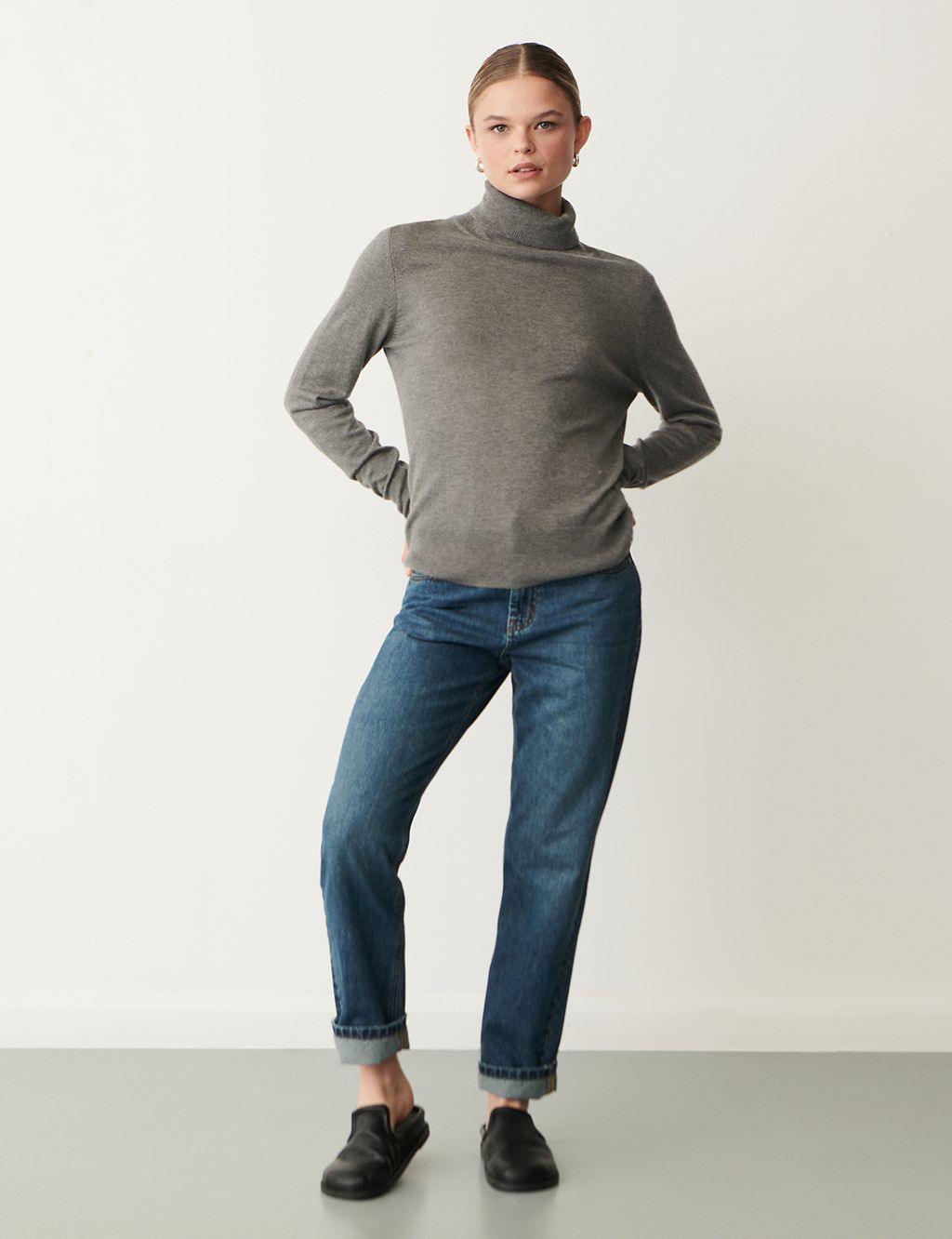 Rayon Blend Roll Neck Relaxed Jumper 1 of 4