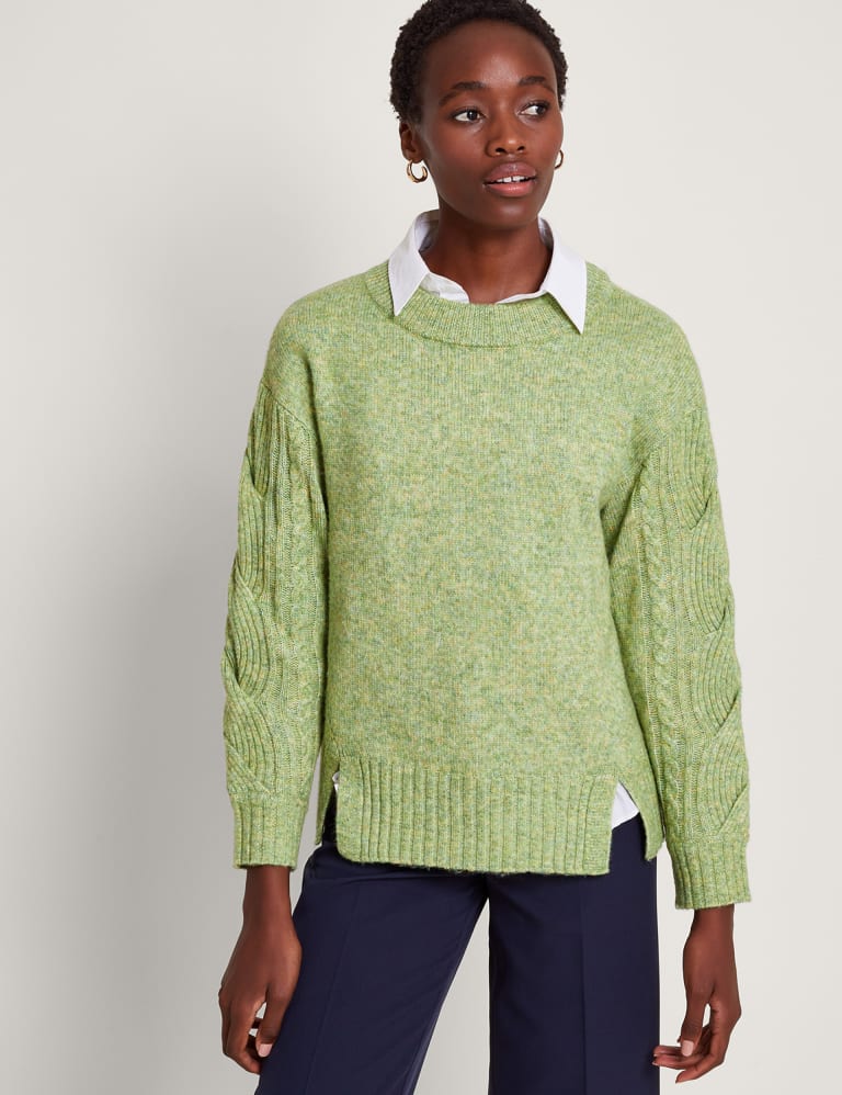 Cable knit split back pullover sweater outlet