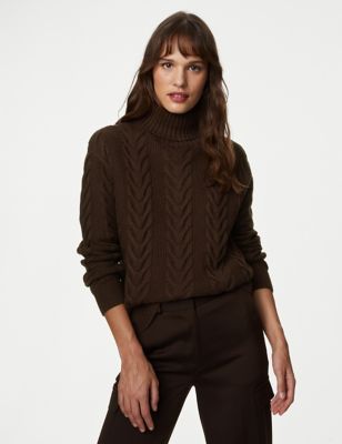Recycled Blend Cable Knit Roll Neck Jumper