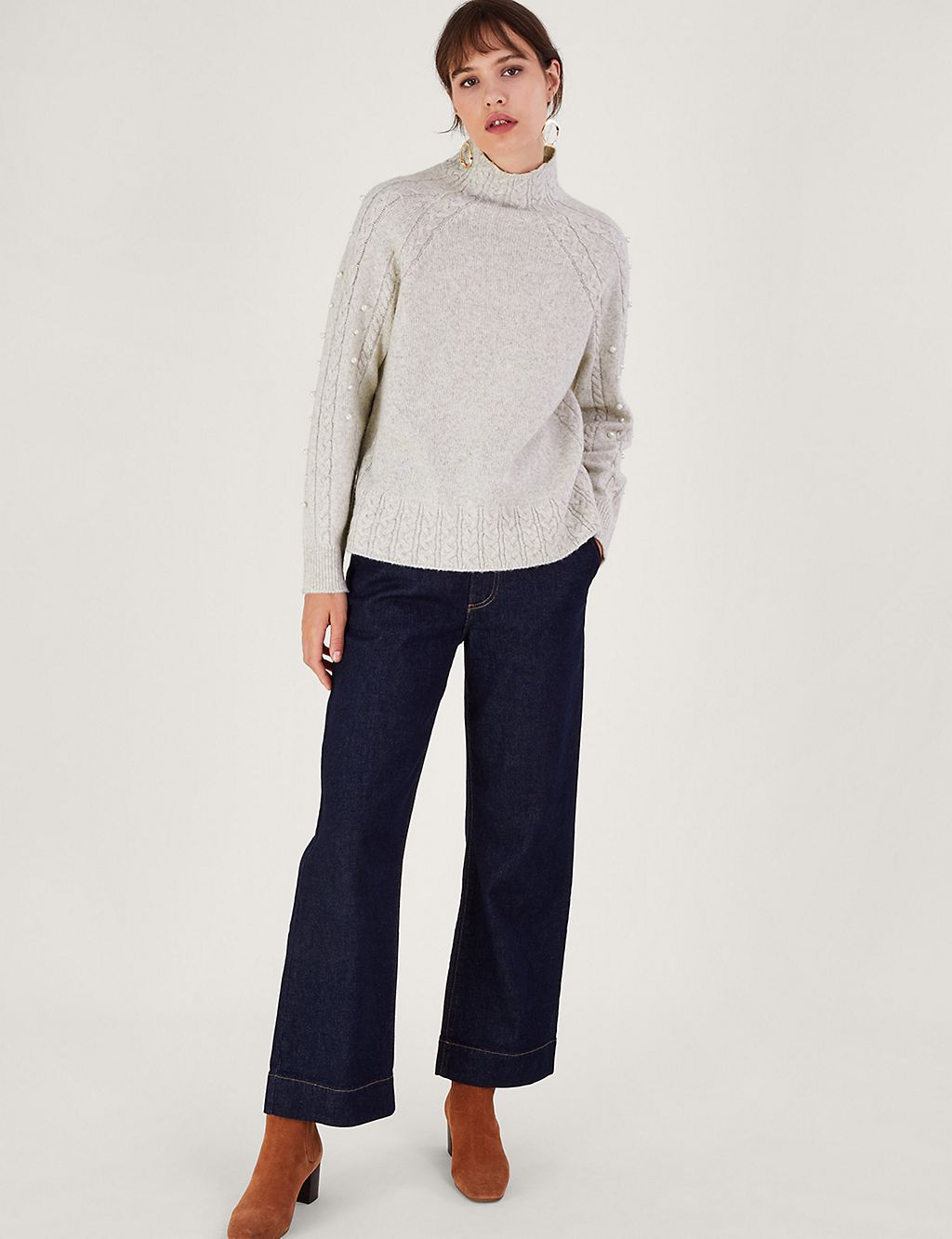 Recycled Blend Embellished Cable Knit Jumper | Monsoon | M&S